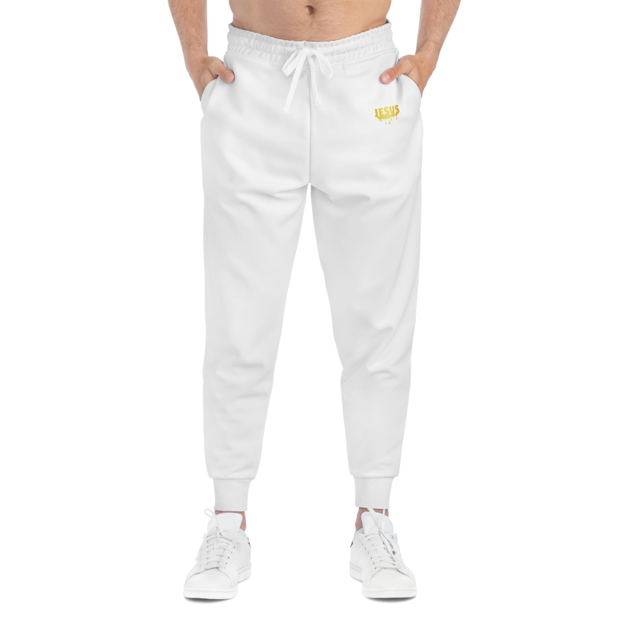 White and Gold Athletic Jesus Sweatpants